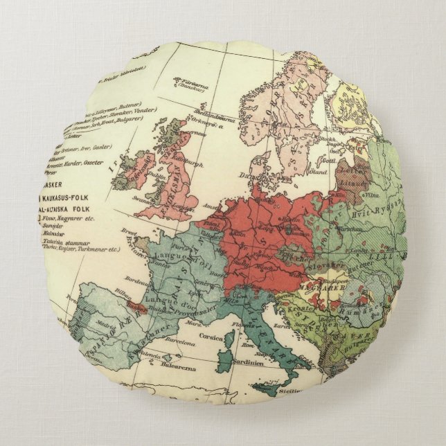 Europe Map Countries World Antique Round Pillow (Front)