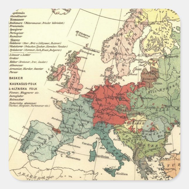 Europe Map Countries World Antique Square Sticker (Front)