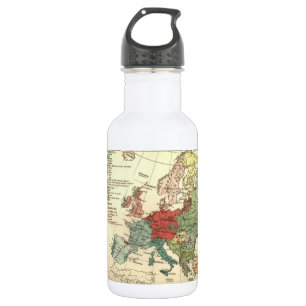 Europe Map Countries World Antique Stainless Steel Water Bottle