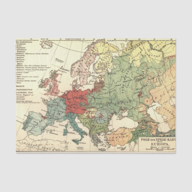 Europe Map Countries World Antique Tissue Paper (Front)