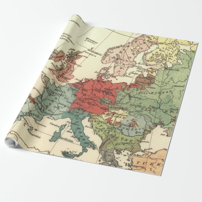 Europe Map Countries World Antique Wrapping Paper (Unrolled)