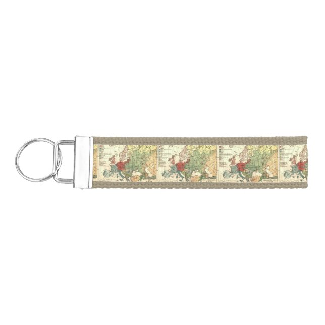 Europe Map Countries World Antique Wrist Keychain (Keys on Left)