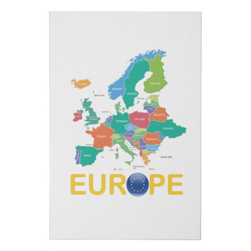 Europe Map Faux Canvas Print