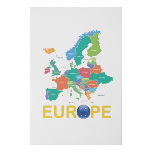 Europe Map Faux Canvas Print (Front)