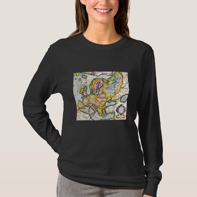 Europe Map Gerardus Mercator European Old Maps Geo T-Shirt (Front)