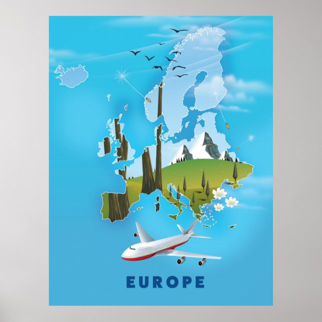 Europe Map landscape travel poster (Front)