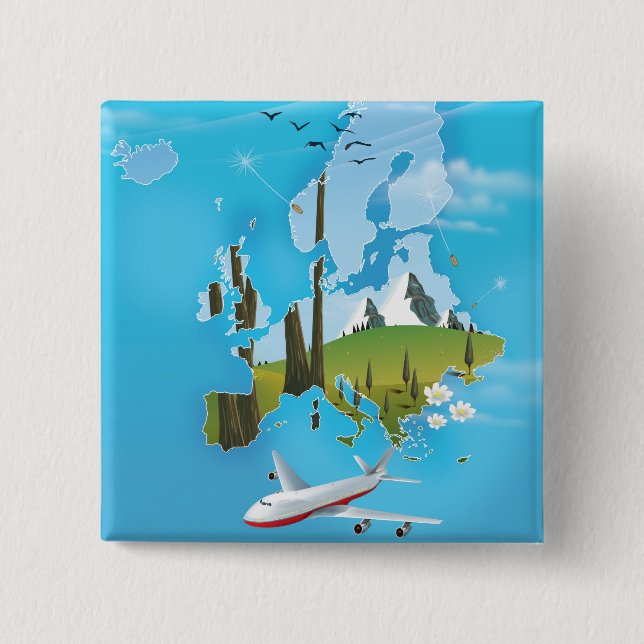 Europe Map landscape travel poster Button (Front)