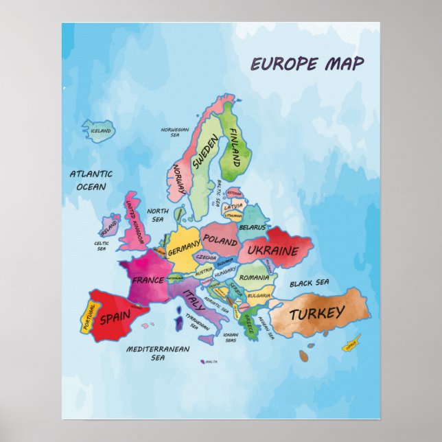 Europe Map water color artwork  Poster (Front)
