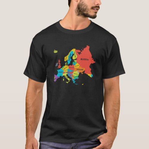 Europe Map with Country Names Geography T_Shirt