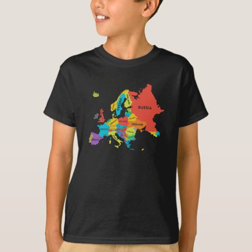 Europe Map with Country Names Geography T_Shirt