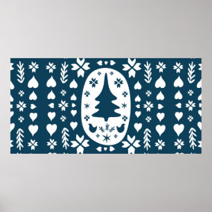 Europe Merry Christmas folk doodle art with firtre Poster