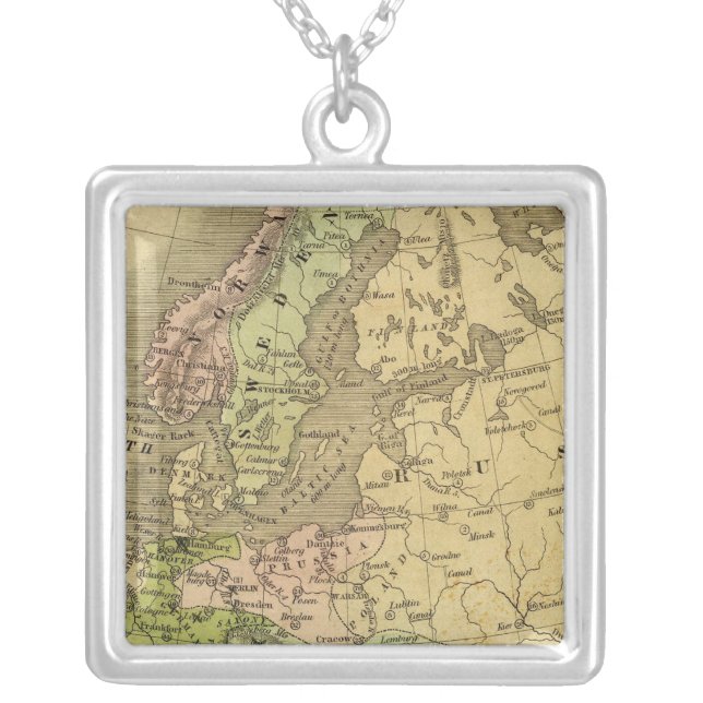 Europe Olney Map Silver Plated Necklace (Front)
