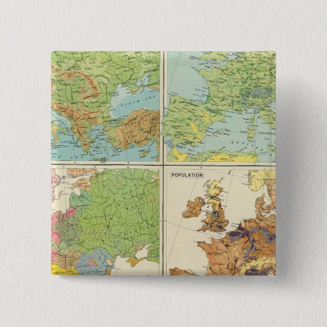 Europe physical features & population Map Button (Front)