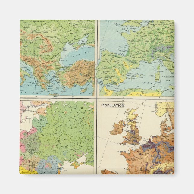 Europe physical features & population Map Magnet (Front)