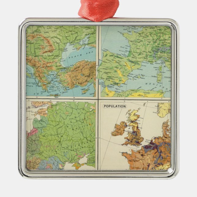 Europe physical features & population Map Metal Ornament (Front)