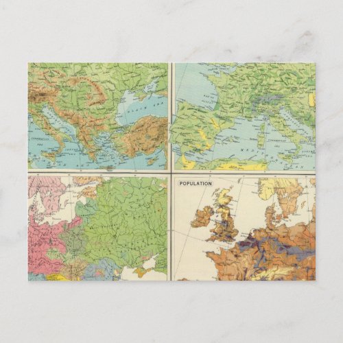 Europe physical features  population Map Postcard