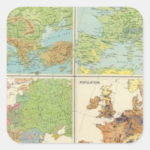 Europe physical features  population Map Square Sticker