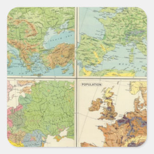 Europe physical features & population Map Square Sticker
