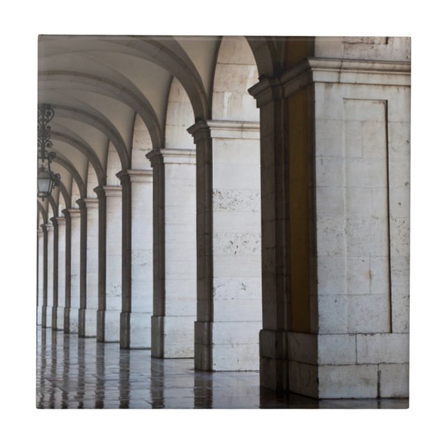 Europe, Portugal, Lisbon. Columns Of The Arcade Ceramic Tile (Front)