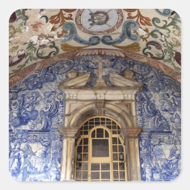 Europe, Portugal, Obidos. Colorful architectural Square Sticker (Front)