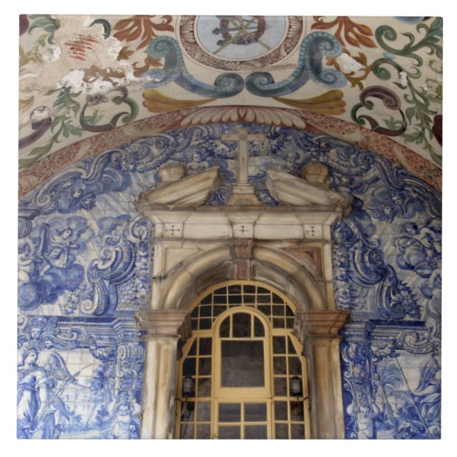 Europe, Portugal, Obidos. Colorful architectural Tile (Front)
