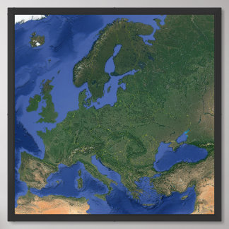 Europe Satellite Terrain Map Framed Art