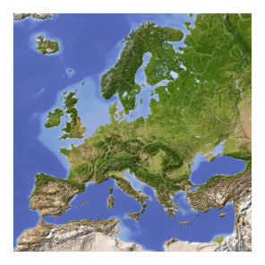 Europe, shaded relief map poster