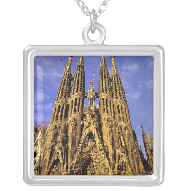 Europe, Spain, Barcelona, Sagrada Familia Silver Plated Necklace (Front)