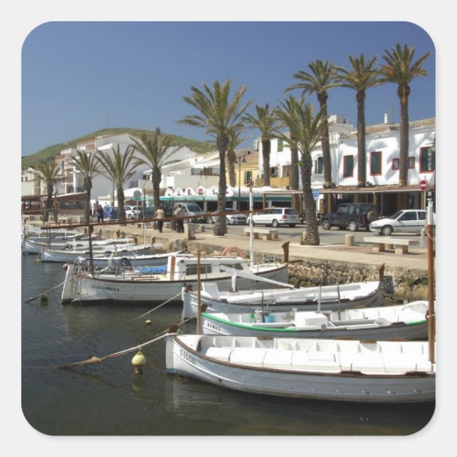 Europe, Spain, Minorca (aka Menorca). Fishing Square Sticker (Front)