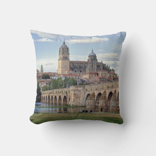 Europe, Spain, Salamanca. The Roman bridge over Throw Pillow (Front)
