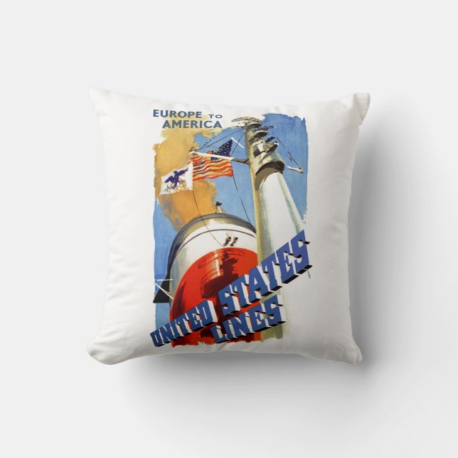 Europe to America ~ United States Lines Throw Pillow (Front)