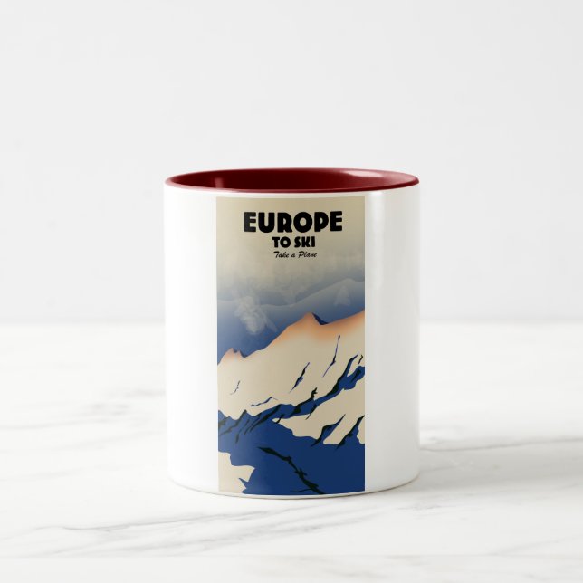 Europe to Ski "Take a plane" Two-Tone Coffee Mug (Center)