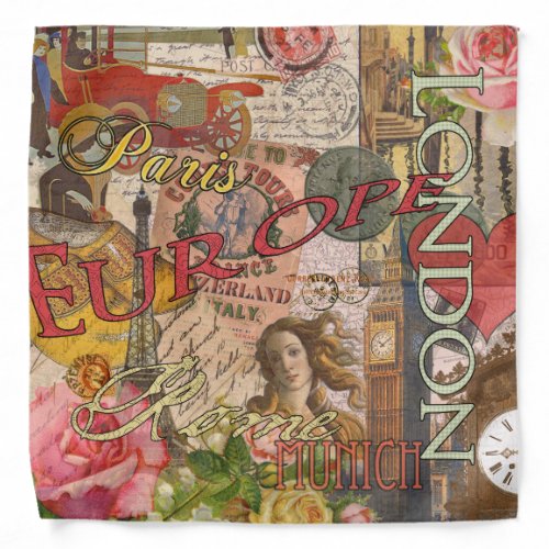 Europe Travel Vintage European Paris France Art Bandana