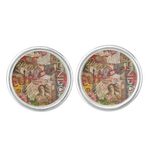 Europe Travel Vintage European Paris France Art Cufflinks