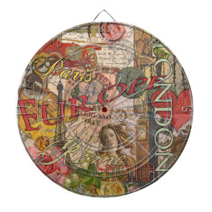 Europe Travel Vintage European Paris France Art Dartboard