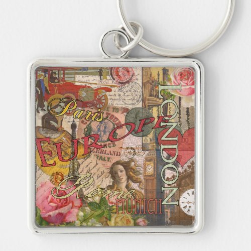 Europe Travel Vintage European Paris France Art Keychain