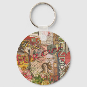 Europe Travel Vintage European Paris France Art Keychain