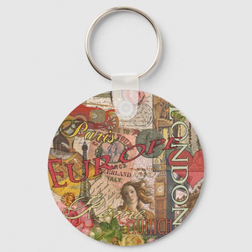 Europe Travel Vintage European Paris France Art Keychain