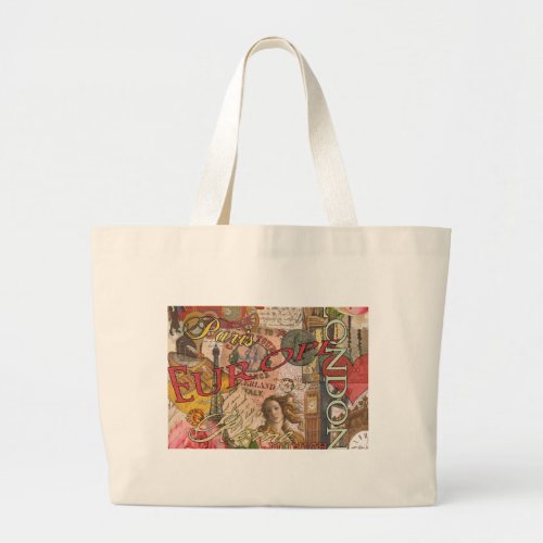 Europe Travel Vintage European Paris France Art Large Tote Bag