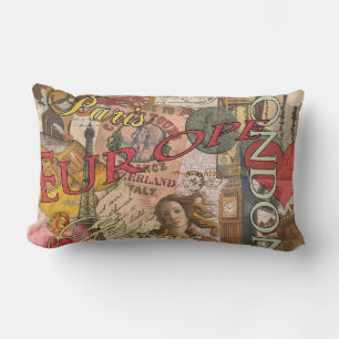 Europe Travel Vintage European Paris France Art Lumbar Pillow