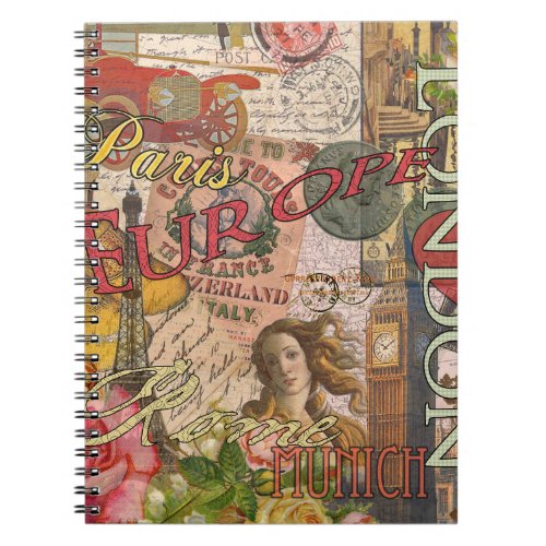 Europe Travel Vintage European Paris France Art Notebook