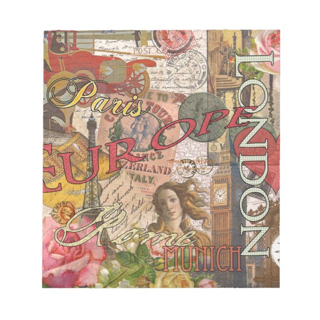 Europe Travel Vintage European Paris France Art Notepad (Front)