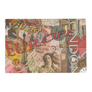 Europe Travel Vintage European Paris France Art Placemat