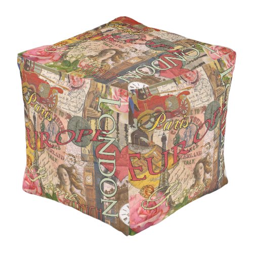 Europe Travel Vintage European Paris France Art Pouf