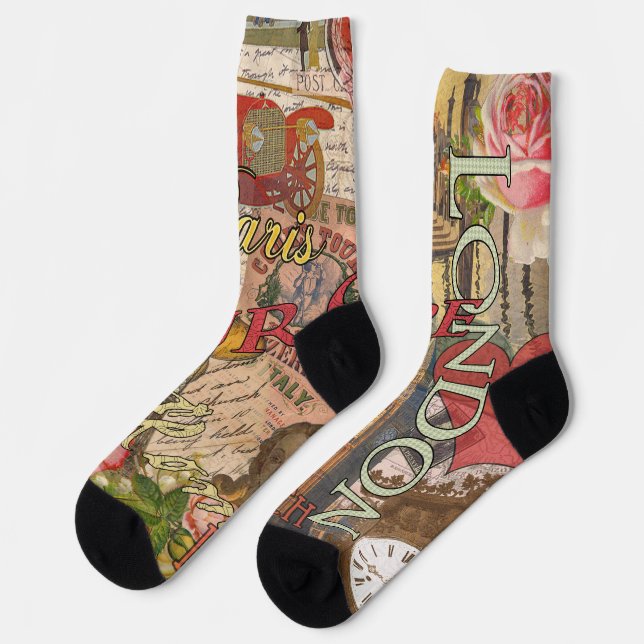 Europe Travel Vintage European Paris France Art Socks (Left)