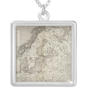 Europe uncolored map silver plated necklace