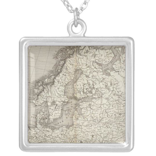 Europe uncolored map silver plated necklace (Front)