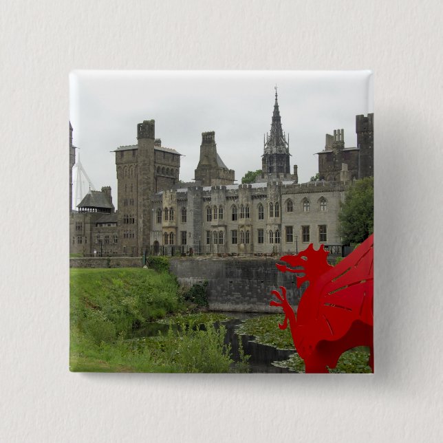 Europe, Wales, Cardiff. Cardiff Castle. Welsh 2 Pinback Button (Front)
