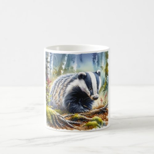 European Badger in the Forest REF47 _ Watercolor Coffee Mug