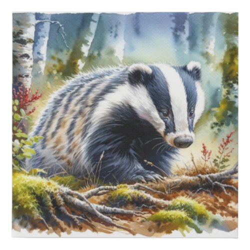 European Badger in the Forest REF47 _ Watercolor Faux Canvas Print